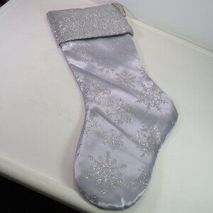 satin glittered silver stocking with glittered snowflakes & solid glitter cuff